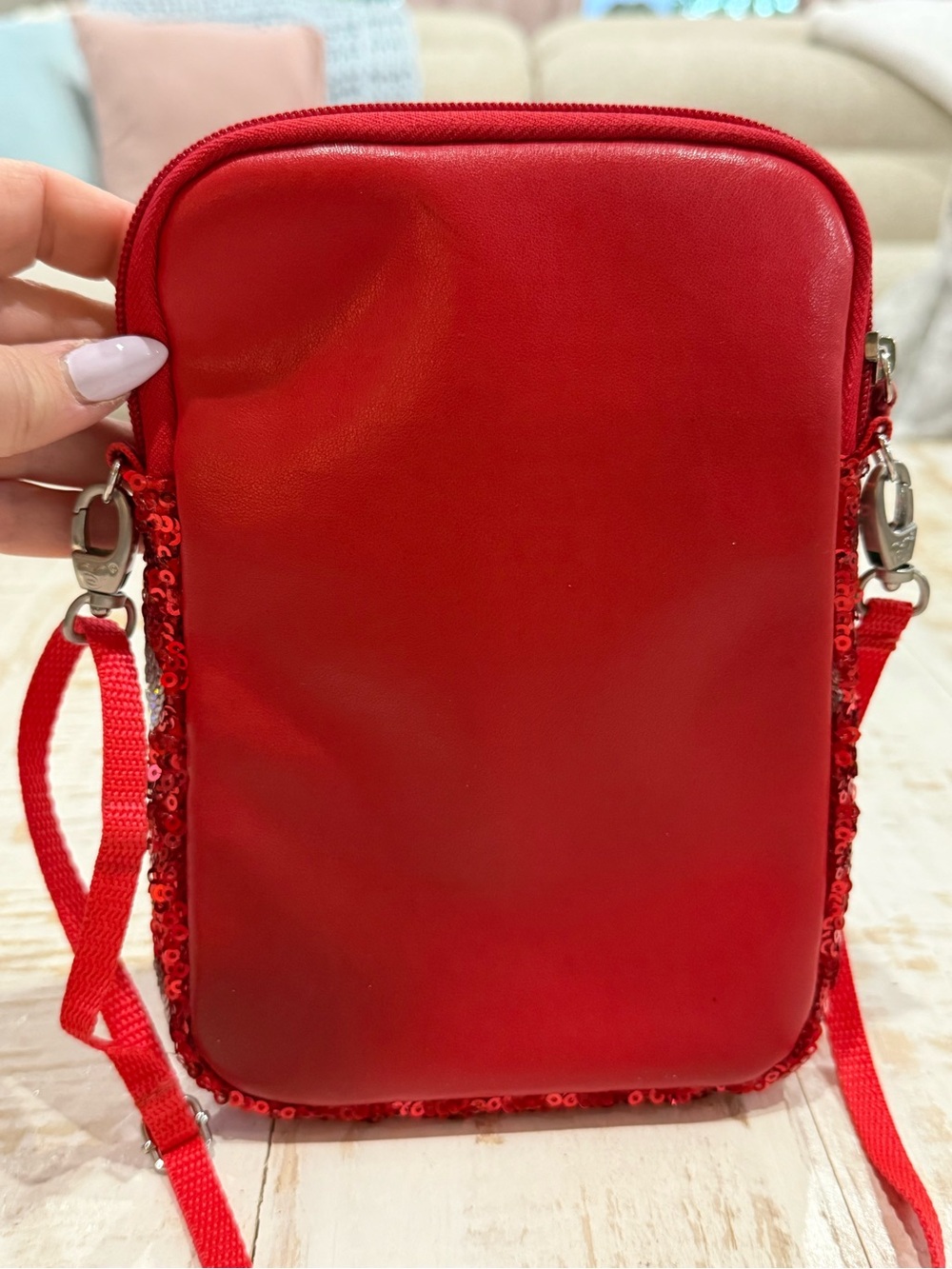 Disney Parks Red Sequins Polka Dot Crossbody Bag Red and White Minnie Mouse - Picture 4 of 14